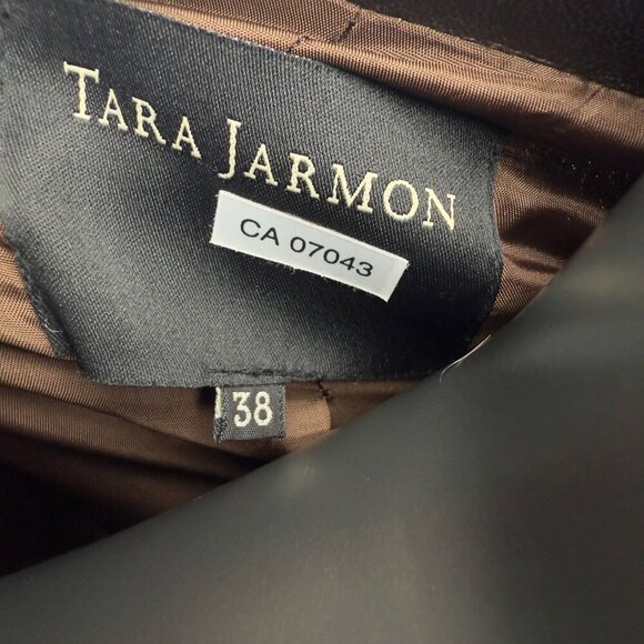 TARA JARMON Brown Wool Academia Leather Collar Chocolate Office Blazer Jacket 38 - Picture 3 of 8